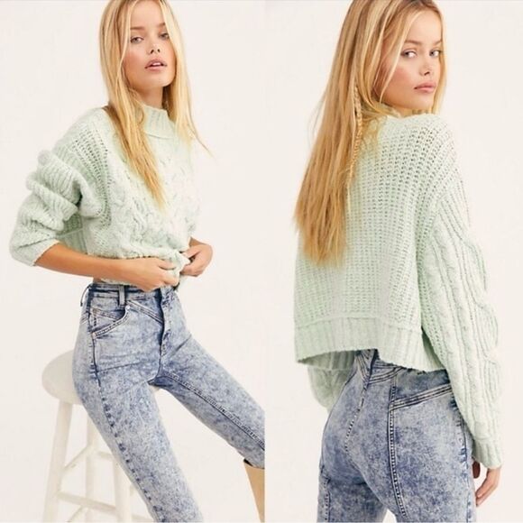Free People Merry Go Round Cable Knit Mock Neck Sweater - Picture 1 of 10